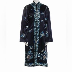Ralph Lauren Black Label Midnight Blue Embroidered Silk Floral Kimono/Robe